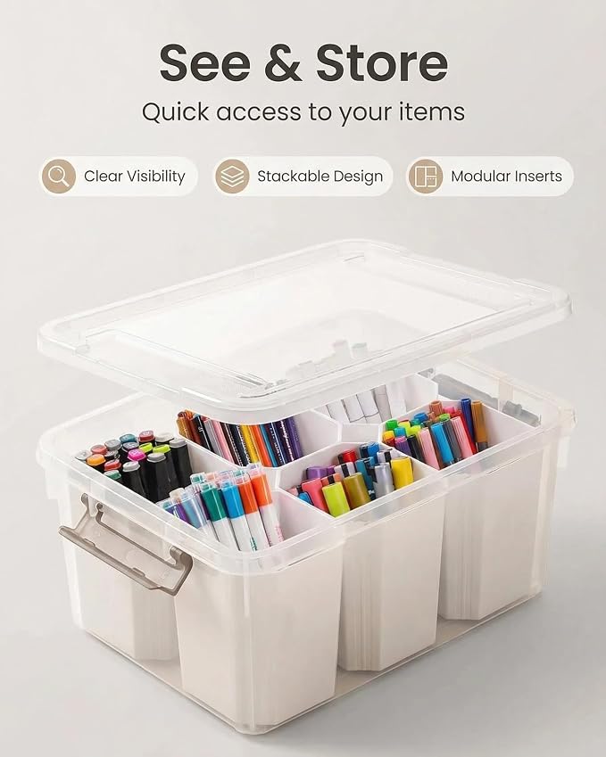 Clear Storage Box with Dividers, Plastic Organizer Box with Compartments and Secure Lid, Multi-Compartment Craft Organizer for Beads, Sewing Supplies, Jewelry, Toys and Small Parts Storage Container - Image 2