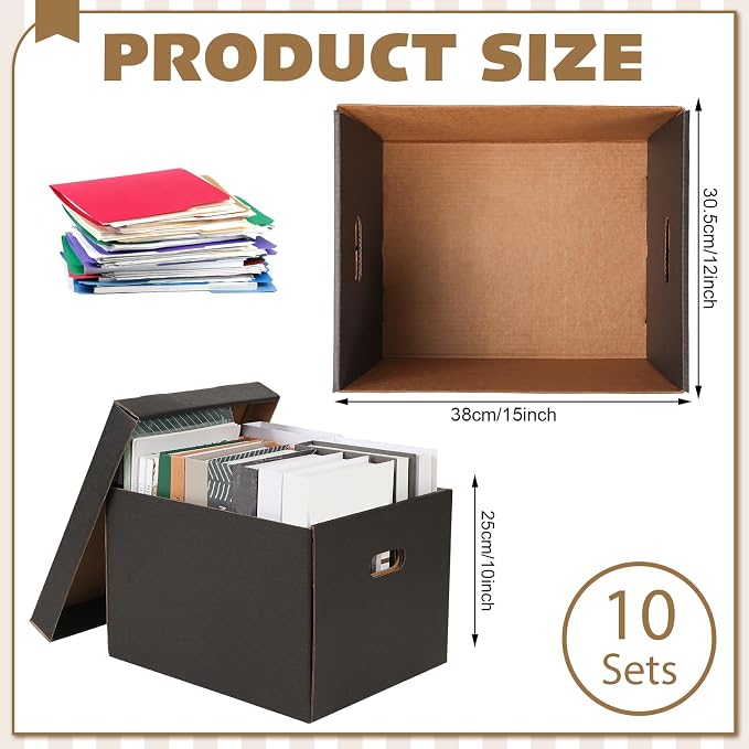 10 Pcs 15 x 12 x 10 Inch Archival Storage Cartons Bulk, Acid Free Buffered Corrugated Board Ready-To-Assemble Photo Storage Box for Storing Documents Magazines Photos Cards(Black) - Image 2