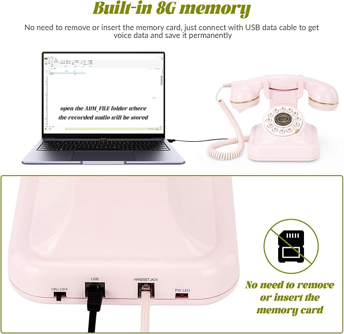 Audio Guest Book Wedding Phone can Record Customized Audio Guest Books for Weddings, banquets and Parties, and it Supports Playing Guests' Voice Message Information on the Device Itself. Pink - Image 6