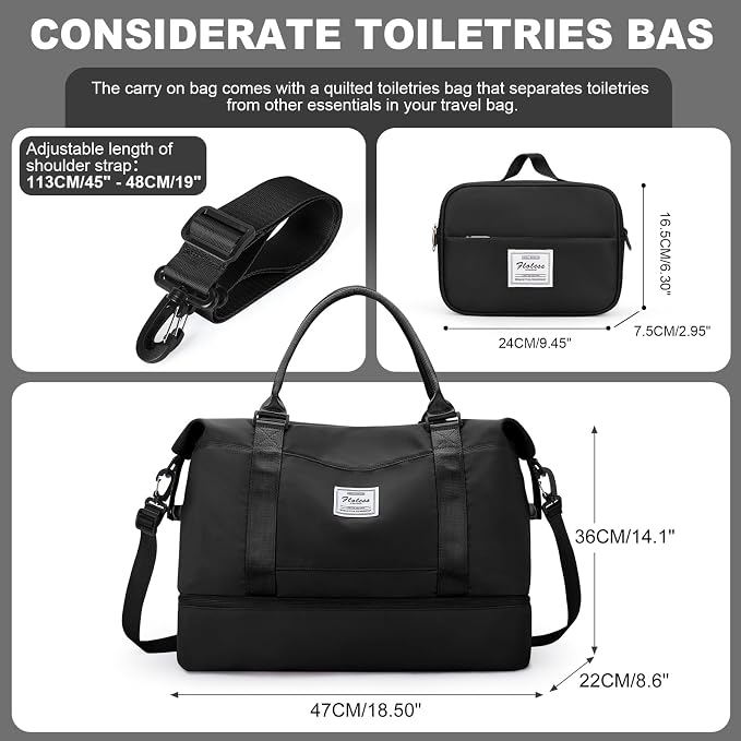 Weekender Bags for Women, Travel Duffel Bags with Shoe Compartment,Personal Item Travel Bag for Airlines, Carry on Overnight Tote Bag for Women with Toiletry Bag, Black - Image 3