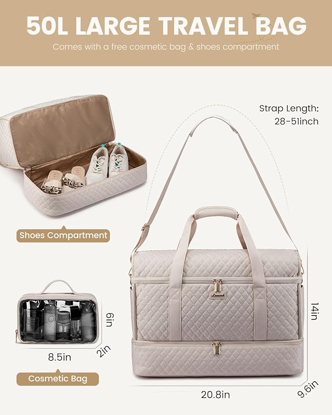 LOVEVOOK Large Travel Duffle Bag, Weekender Bags for Women With Shoe Compartment, Overnight Hospital Bag For Women Labor Delivery, Carry on Bag Personal Item Travel Bag, Yoga Gym Duffel Bag - Image 2