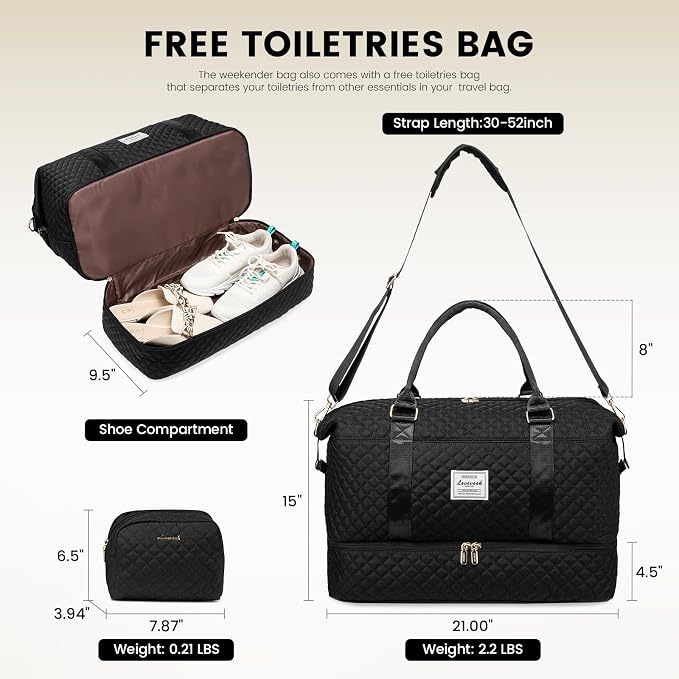 LOVEVOOK Travel Duffle Bag,Weekender Bags for Women with Shoe Compartment，Carry on Overnight Bag with Toiletry Bag,Gym Duffel Bag with Wet Pocket, Hospital Bags for Labor and Delivery - Image 2