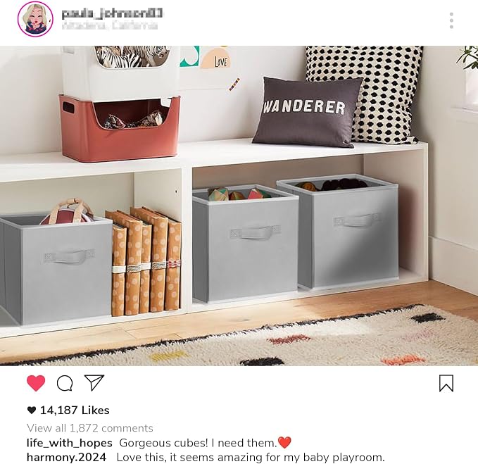 Storage Cubes, 11 Inch Cube Storage Bins for Shelves (10 Pack), Fabric Collapsible Storage Bins with Dual Handles, Foldable Cube Baskets for Magazines, Closet Organizers and Storage Box (Grey) - Image 7