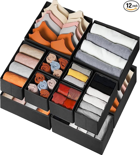 Drawer Organizer Clothes 12 Pack - Odorless Closet Organizers and Storage for Sock Underwear Bra - Dresser Organizador for Bedroom Organization -Nursery Drawer Divider Trays for Baby Clothes by Criusia