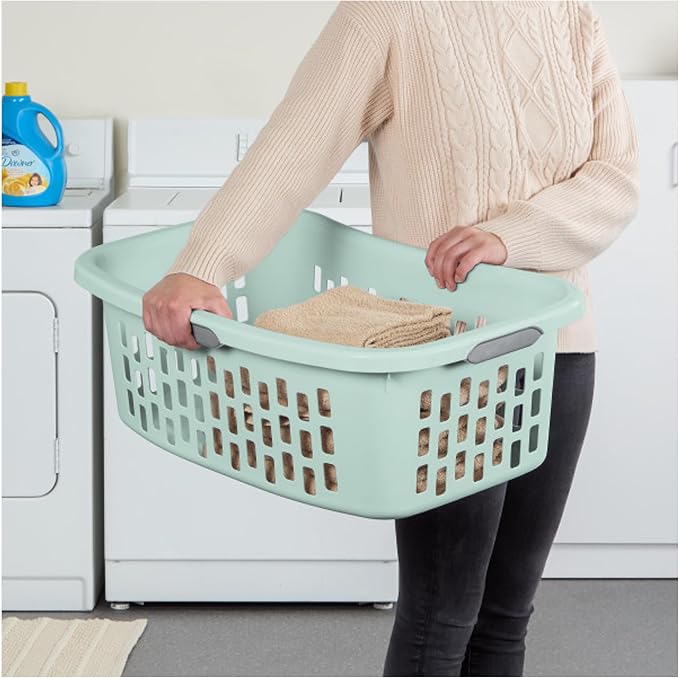 Sterilite HipHold Laundry Basket, Plastic Rectangle Clothes Hamper, 6 Pack | 1.5 Bushel Capacity, Mint, Bin with Comfort Grip Handles & Reinforced Rim - Image 4