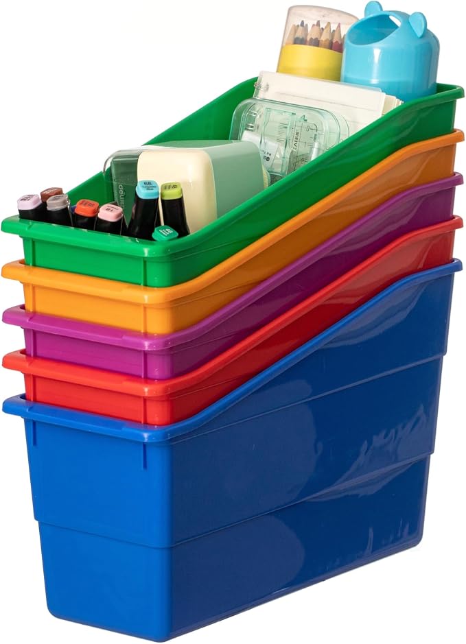 6-pc Assorted Color Plastic Storage Bins Versatile Book Magazine & File Holders for Classroom Office or Home Organization Open Front Desktop Organizers for Supplies Documents & Stationery - Image 2