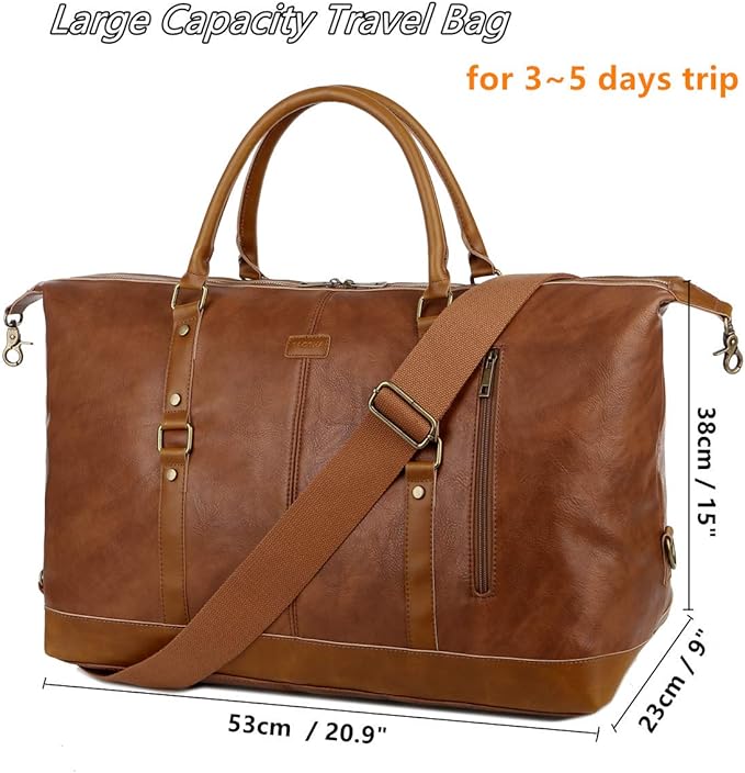 BAOSHA Vegan Leather Travel Duffel Tote Bag Overnight Weekender Bag Oversized for Men and Women HB-14 (Brown) - Image 2