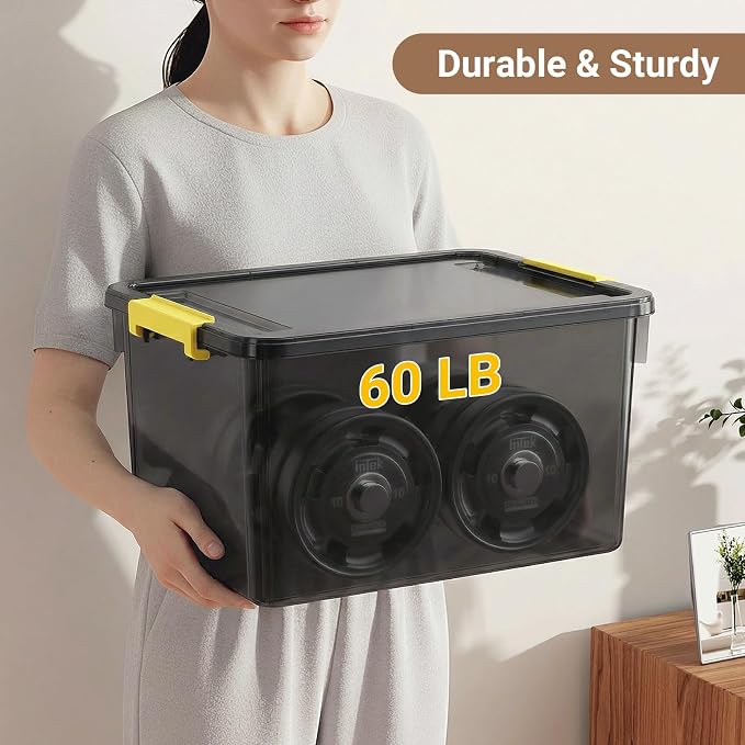 80Qt Stackable Storage Bins with Lids Trays Craft Box Organizers, 4Pack,GY | Clear Plastic Latching Boxes Organizers with Dividers Portable Containers for Arts & Crafts, Home Office Classroom Car Trunk - Image 9