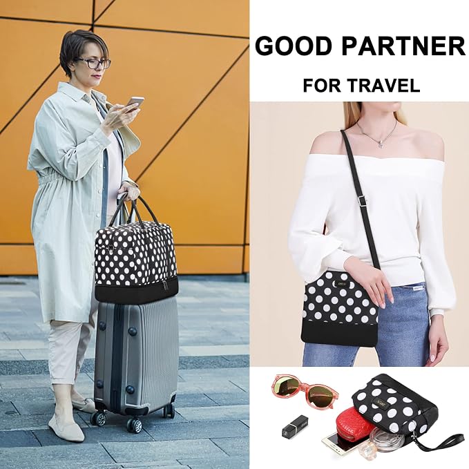 Duffel Bag, 21'' Weekender Travel Bag with Shoe Compartment, Waterproof, Overnight Duffel Bag for Women, 3PCS | 3PCS Carry On Overnight Large Duffel Bag with Crossbody Bag and Toiletry Bag for Weekend Travel Gym Hospital Business Trip - Image 3