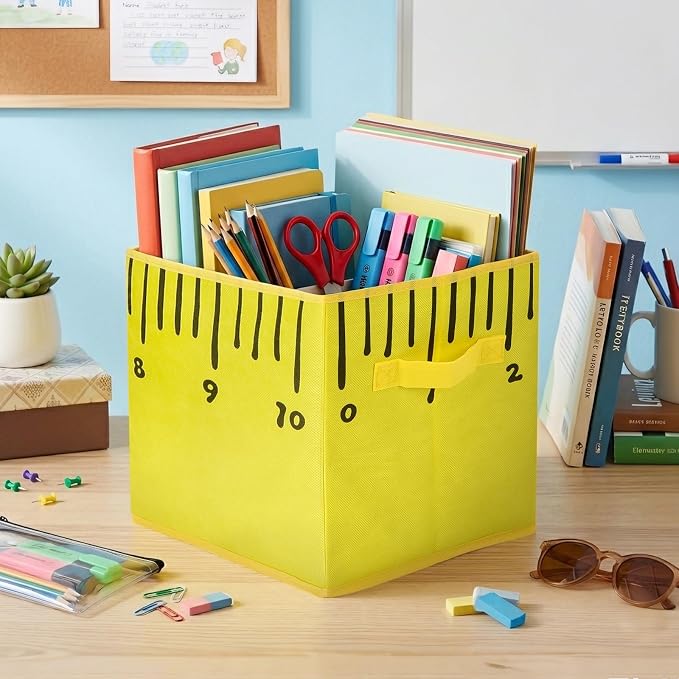 6 Pcs 11in Fabric Storage Bins, Collapsible Cubby Baskets with Handles | Collapsible & flat‑fold, Side handles for easy tote, Colorful school prints, Classrooms, homes, daycares all work - Image 6