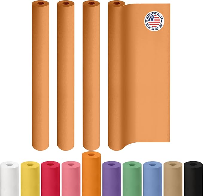 48" x 1200" (100 ft) Orange Kraft Paper Roll, Pack of 4 - USA-Made Quality Craft Paper for Gift Wrapping, Kids' Arts & Crafts, School Projects - 100% Recycled, 50 lb Natural Material by IDL Packaging by IDLPackaging