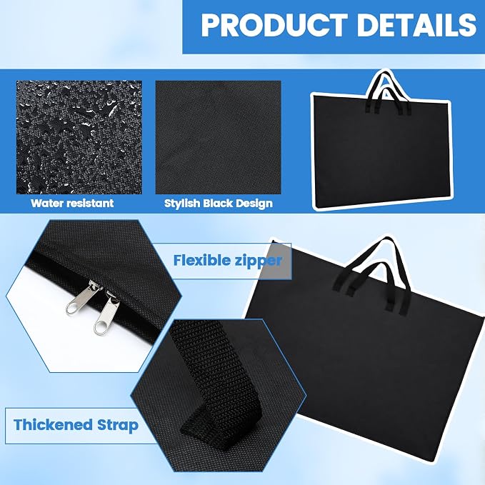 Abbylike 24 x 36 Inch Art Portfolio Bag Large Waterproof Nylon Carry Case Shoulder Strap Poster Board Painting Drawing Sketch Storage Artist Portfolio for Students Artwork Gift Supplies(Black) - Image 3
