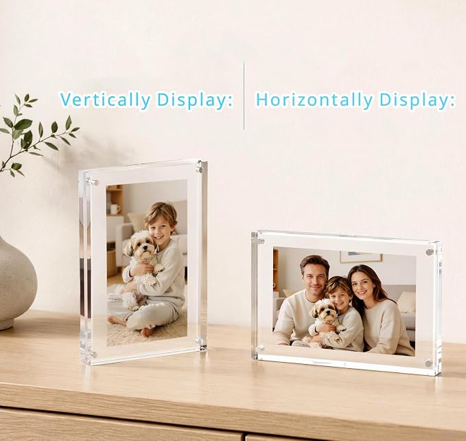 Meetu Acrylic Picture Frame 5x7,Clear Freestanding Double Sided 20mm Thickness Frameless Magnetic Photo Frames Desktop Display with Gift Box Package(5 Pack) - Image 7