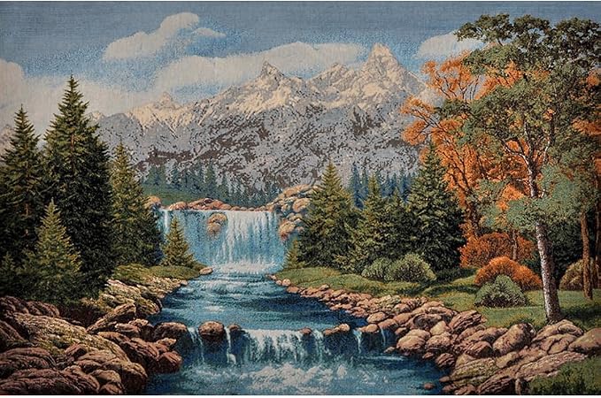 AureoMadis Vintage Mountain Waterfall Woven Wall Tapestry, 41.5x28 Alpine Nature Scene Jacquard Wall Hanging, Forest & River Fine Art Fabric with TC Lining & Dual Rod Pockets, Rustic Home Decor - Image 2