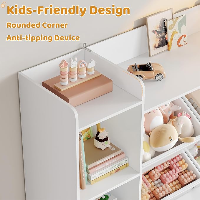 Toy Storage Organizer, Toy Organizer with 4 Movable Drawers and 4 Box Bins, Kids Playroom Storage Organization with Hidden Wheels for Living Room, Kids Room - Image 6