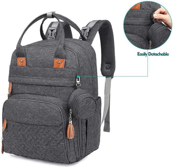 KAUKKO Baby Diaper Backpack Multifunction Travel Organizer with Stroller Straps Large Capacity and Durable (T1BLACK) (MDARK GRAY) - Image 6