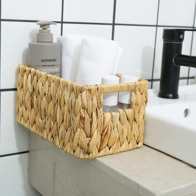 HOONEX Water Hyacinth Storage Baskets, Wicker Baskets for Storage, Hand Woven Baskets with Carry Handles, Set of 2, Natural - Image 6