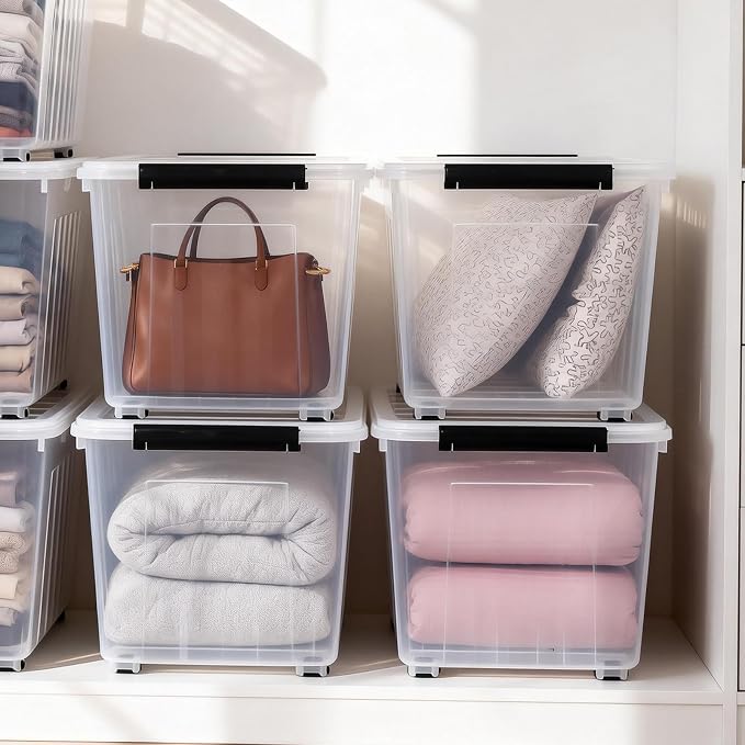 Citylife 82 Quart Large Clear Plastic Storage Bins with Lids 4-Pack | Stackable, Secure latching lids, Easy Find, Clothes Storage Bins for Closet Bedroom Garage - Image 3