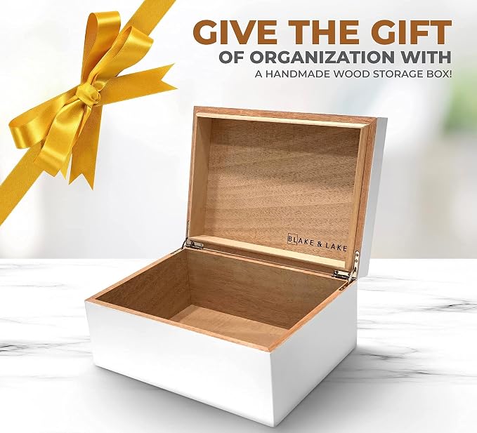 Blake & Lake Large Wooden Keepsake Box - White, Hinged Lid - Decorative Storage Box for Jewelry and More - Image 8
