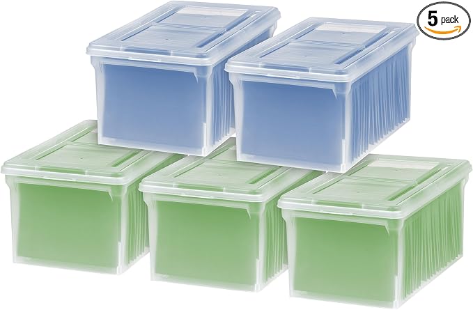 IRIS USA 5-Pack 44 Qt. Letter File Box with Hinged Lid, Clear | Organize lesson plans, classroom files and teaching materials with secure storage for teachers, schools and educators by IRISUSA