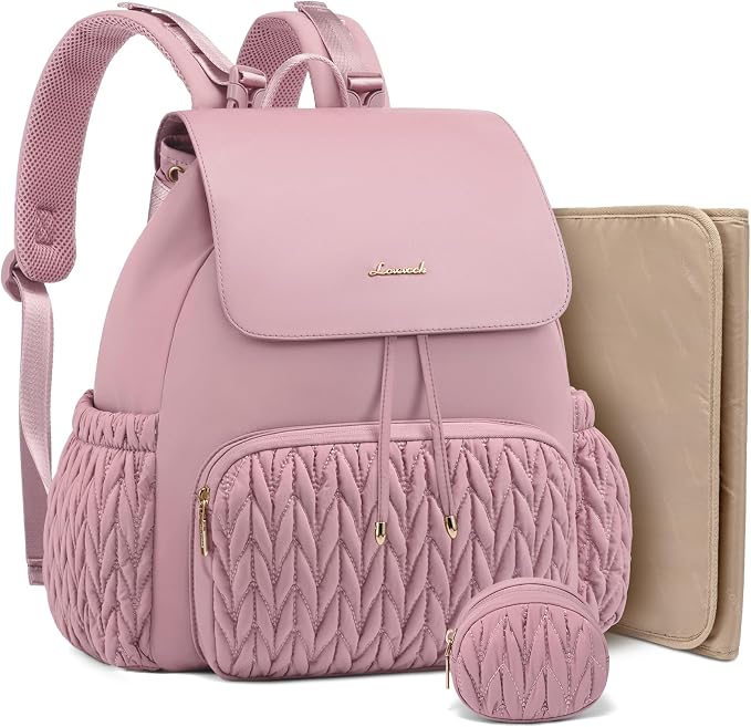 LOVEVOOK Diaper Bag Backpack, Small Baby Bag, Cute Baby Diaper Bag, Stylish Water-Resistant Travel Baby Bag for Mom, Baby Backpack with Changing Pad, Stroller Straps-Pink by LOVEVOOK