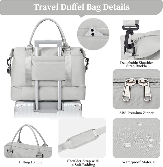 Weekender Bags for Women, Personal Item Travel Bag with Shoes Compartment | Overnight Travel Duffel Bag with Toiletry Bag, Airplane Friendly Carry-On Bag - Image 6
