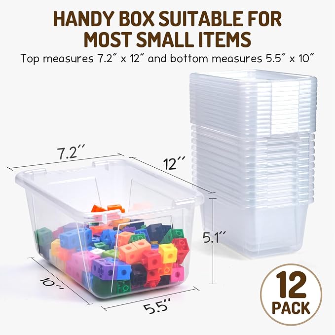 GAMENOTE 6 Quart Storage Bins with Lids, Plastic Latching Box for Classroom & Kids Toy Storage,Stackable Shoe Box Size Containers for STEM Morning Tubs, Crafts & Building Blocks (12, Clear) | Stackable 6-quart bins with lids organize classroom supplies... - Image 2