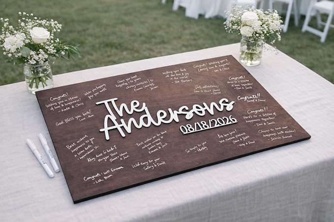 Personalized Last Name Guest Book, Unique Guest Book Sign, Custom Alternative Guest Book, Wooden Guest Book, Wedding Ceremony Guestbook Sign (Design 5) - Image 2