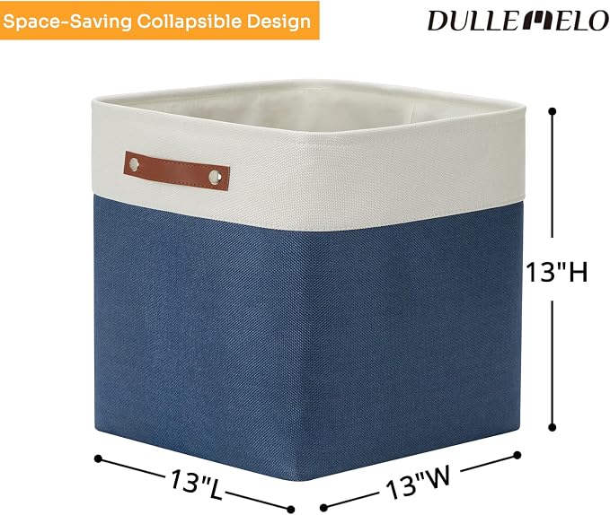 DULLEMELO Storage Baskets for Shelves Closet Storage,Large Home Organization Bins for Gifts Empty,Foldable Fabric Storage Cubes Baskets for Nursery Toy Towels Clothes Storage(White&Blue) - Image 3