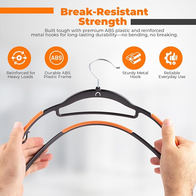 Plastic Hangers 20 Pack, Cascading Slim Space Saving Clothing Hangers with 360° Rotating Hook, Non Slip Clothes Hangers for Sweater Shirt, Heavy Duty Coat Hanger with Inner Hook for Closet, Black - Image 5