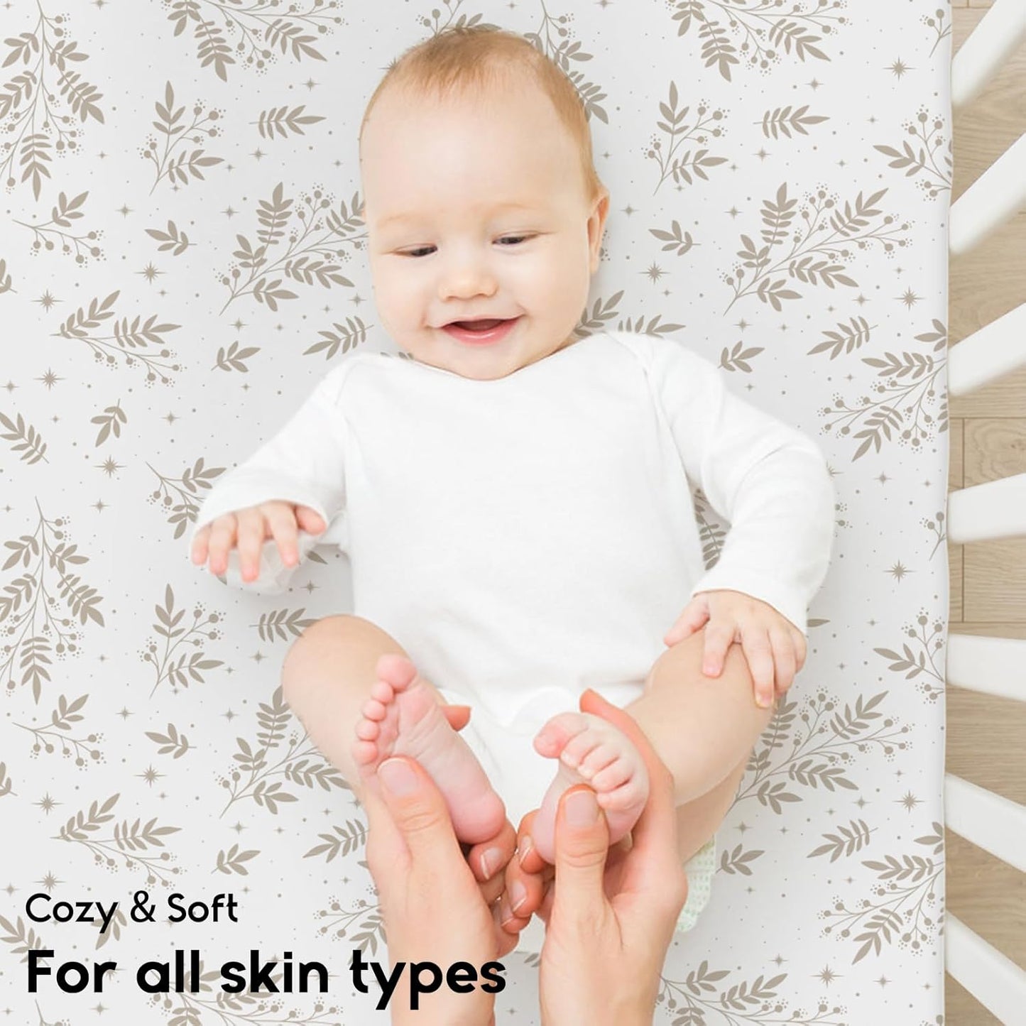 Yoofoss Pack and Play Sheets Fitted, Mini Crib Sheets 2-Pack for Pack N Play Mattress, Stretchy Playard Sheet, Soft and Breathable Brown+Leaf