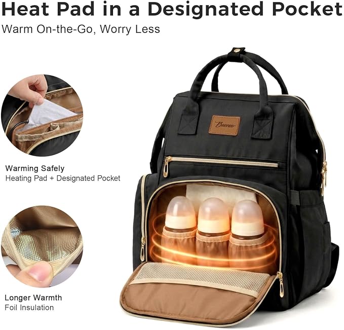 Diaper Bag Backpack with Wet/Dry Pocket, Changing Pad, 27L Black | 14 Pockets, 3 Insulated Bottle Pockets & Rear Opening for Organizing, Stroller Straps & Luggage Sleeve for Travel - Image 5