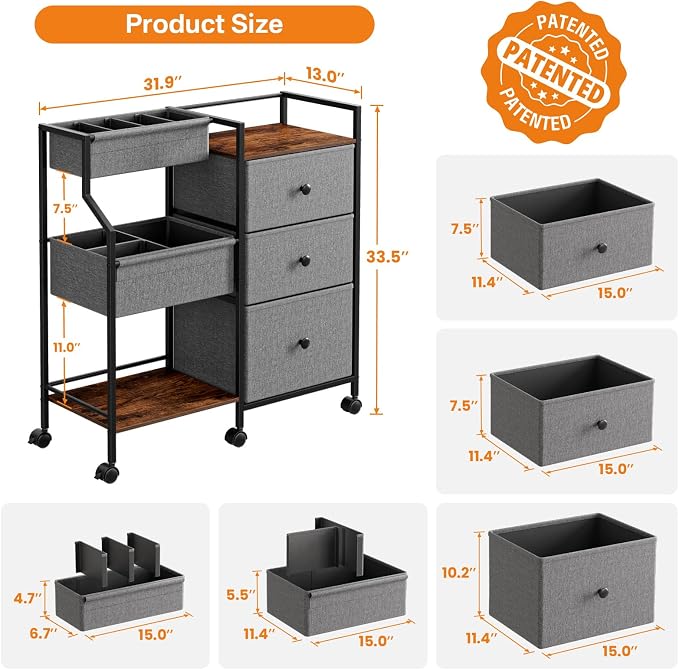 Modanais Baby Diaper Caddy Organizer Rolling Cart with Dividers and Drawers | 3 Tier Rolling Cart, Easy To Assemble, Mobile Utility Cart with Wheels for Nursery, Bedroom, Changing Table & Crib - Image 2