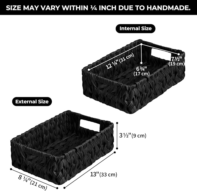 GRANNY SAYS Wicker Storage Baskets for Shelves, Black Wicker Basket, 2-Pack | Waterproof Woven Baskets for Storage, Decorative Basket, Wicker Baskets for Organizing, organizer Basket, Black Woven Basket - Image 2