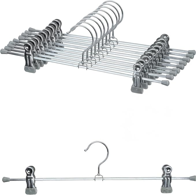 Mawa by Reston Lloyd Non-Slip Space-Saving Clothes Hanger For Pants & Skirts with Two Clips, Style K/40D, Set of 10, 15 3/4"L, Silver by Mawa