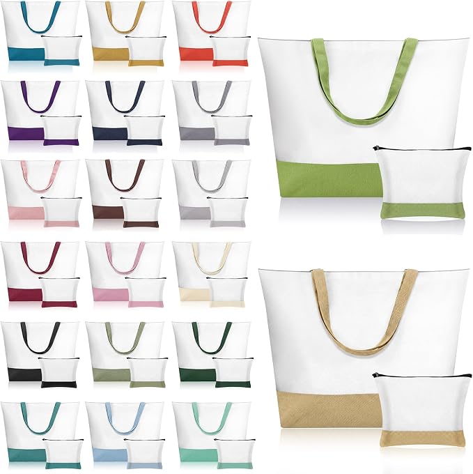 Sanwuta Large Blank Canvas Tote Bags and Makeup Bags Blank Reusable Grocery Luggage Canvas Tote with Handles(Muted Hues Set,40 Pcs) by Sanwuta