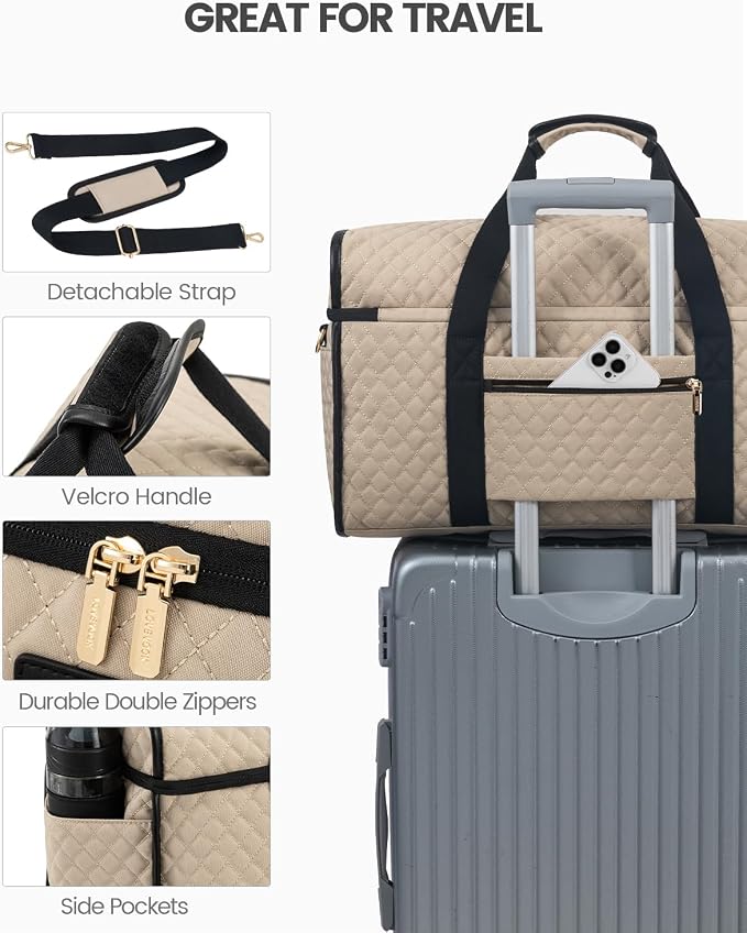 LOVEVOOK Travel Duffle Bag - Weekender & Overnight Bag with Toiletry & Wet Pocket, Carry-On Size, 3pc Set - Image 4