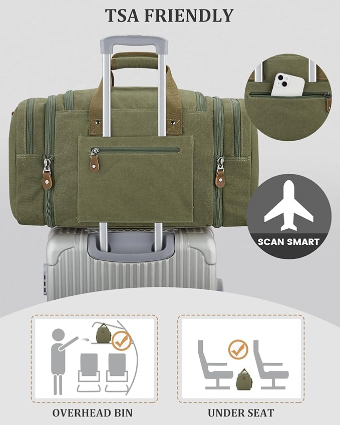 Gonex Duffle Bag for Travel, Expandable 60L Overnight Weekender Gym Bag | Water-Resistant Canvas, Wet-Dry Pocket, Luggage Sleeve, Carry-On Size, Detachable Strap, Coffee - Image 5