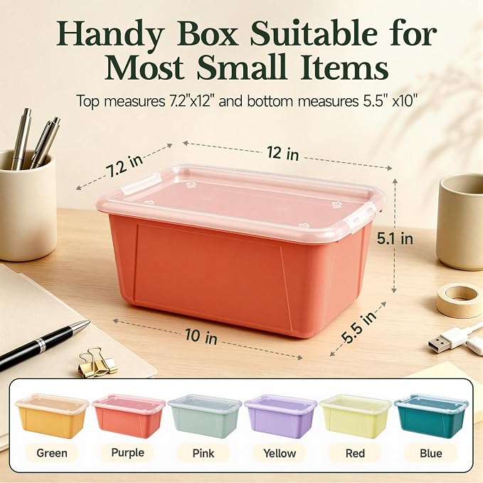 GAMENOTE 6 Quart Storage Bins with Lids, Plastic Latching Box for Classroom & Kids Toy Storage,Stackable Shoe Box Size Containers for STEM Morning Tubs, Crafts & Blocks (6, Morandi) - Image 6
