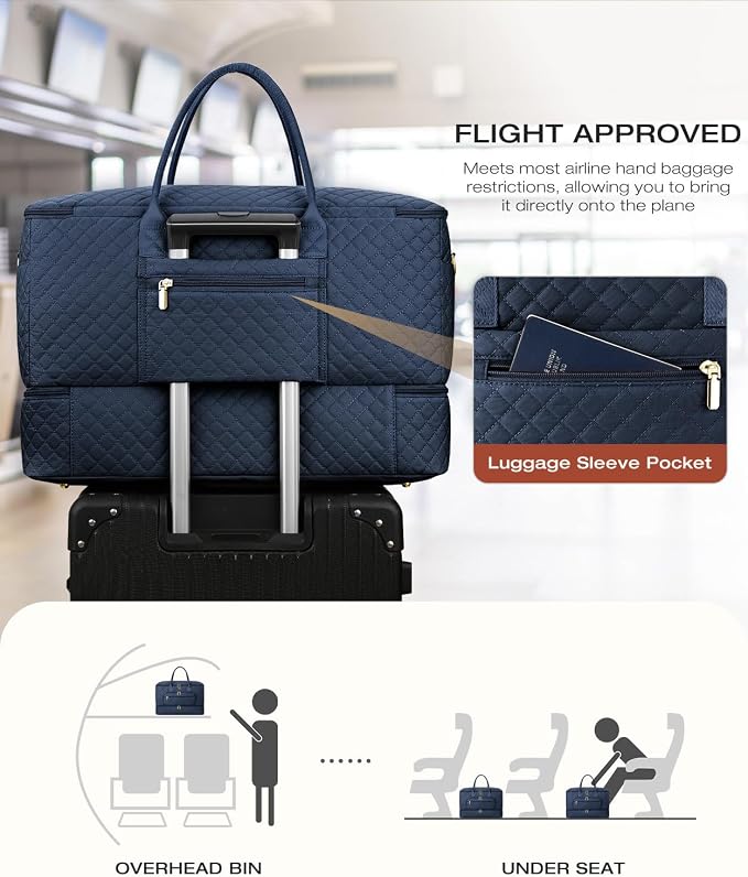 Travel Duffle Bag, Wide Open Large Weekender Bag for Women with Shoe Compartment, Carry on Overnight Bags with Toiletry Bag, Hospital Bag for Women Labor Delivery with Wet Pocket (Navy) - Image 5