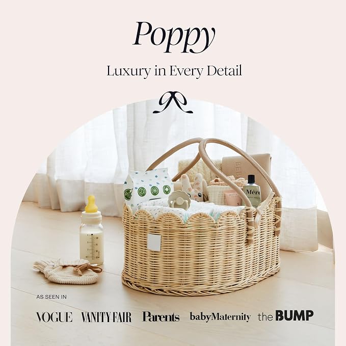 BEBE BASK Premium Baby Diaper Caddy Organizer - Scalloped Rattan Basket | Handmade & Award-Winner, Elegant Scalloped Edge, Newborn Essentials, Nursery Basket, Removable Divider, Baby Shower (Natural) - Image 2