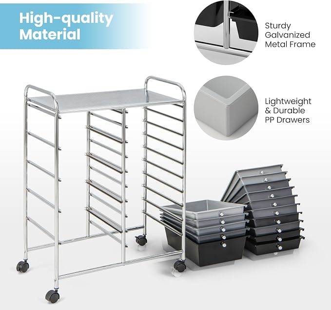Giantex 15 Drawers Rolling Cart, Classroom Organizers, Storage Cart with Wheels, for Teacher Office Home School Supplies Tool Craft Art Paper - Image 7
