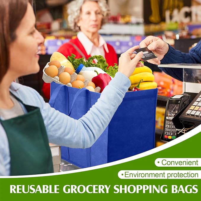 Hillban 30 Pack Large Reusable Shopping Bags Bulk | Heavy Duty Foldable Grocery Bags 16 x 13 x 10 Inch, Washable Portable Storage Totes with Reinforced Handles - Image 2