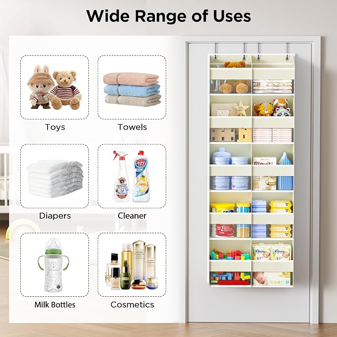 PureSpace 2 Pack 5-Tier Over The Door Organizer with 10 Side Mesh Pockets & Clear Windows, 80 lb Weight Capacity Hanging Storage for Bedroom, Nursery, Kitchen, Organize Toys, Shoes, Diapers(Beige - Image 4