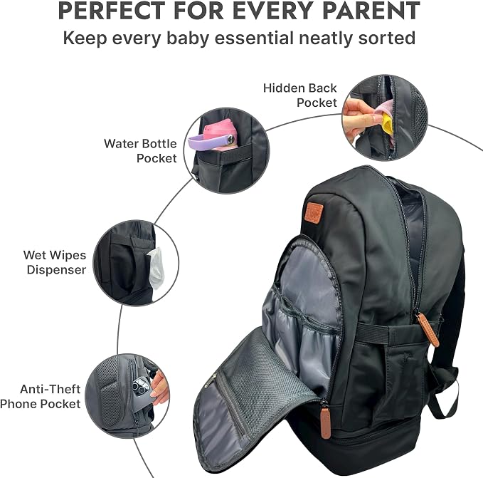 EMBUR Diaper Bag Backpack with Detachable Insulated Cooler – Waterproof, Lightweight Baby Bag with Multi-Compartments, Stroller Straps, Changing Pad, Large Capacity, Ice Packs Included - Image 4