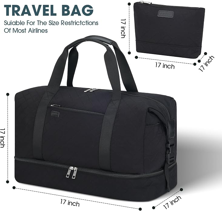 Women's Weekender bag Travel Duffel Bag with Shoe Compartment 21-inch Airline-Approved Carry-On, 2-Piece Overnight Bag Set Personal Item Luggage - Image 2