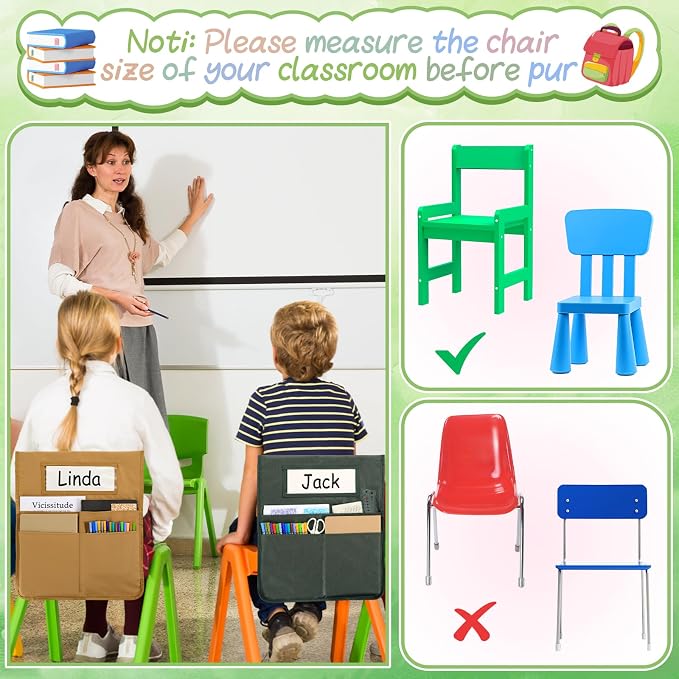gisgfim 12 Pcs Chair Pockets for Classroom 16.7 x 19.3 Inch s with Name Tag Chairback 3 Pockets Chairs Seat Back Organizer for Elementary School Daycare Home Supply (Greenery) - Image 6