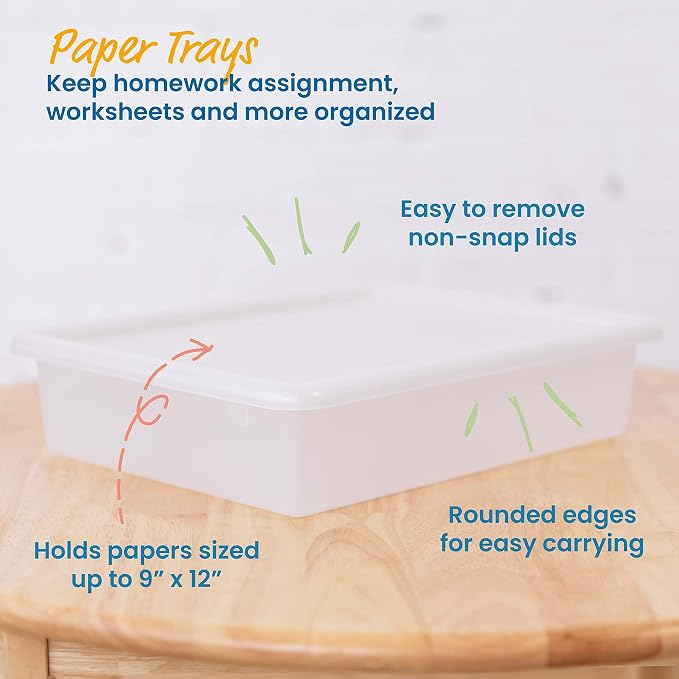 ECR4Kids Letter Size Tray Organizer with Lid, Small, 10-Piece, Clear | Durable plastic, GREENGUARD Gold Certified, 2 gallon capacity, stackable/nestable, easy-lift lids, classroom & home use - Image 3