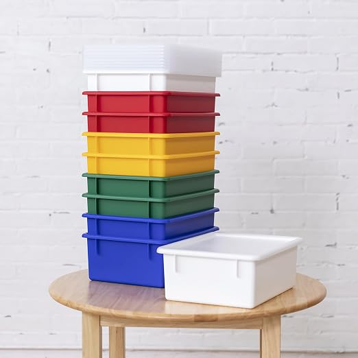 ECR4Kids Letter Size Tray Organizer with Lid, Large, 10-Piece, Assorted | Durable plastic, GREENGUARD Gold Certified, 1 gallon capacity, stackable/nestable, easy-lift lids, classroom & home use - Image 9