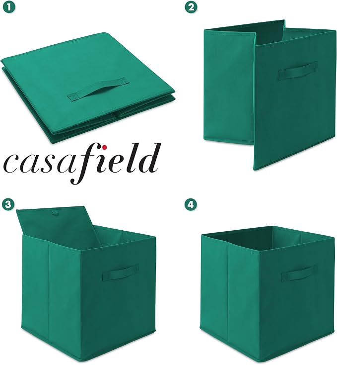 Casafield Set of 12 Collapsible Fabric Cube Storage Bins, Teal - 13" Foldable Cloth Baskets for Shelves, Cubby Organizers & More - Image 6